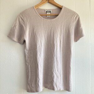 VTG 90s Y2k Silk Angora Pullover Sweater Anna Gray Short Sleeve Old Money Sz L